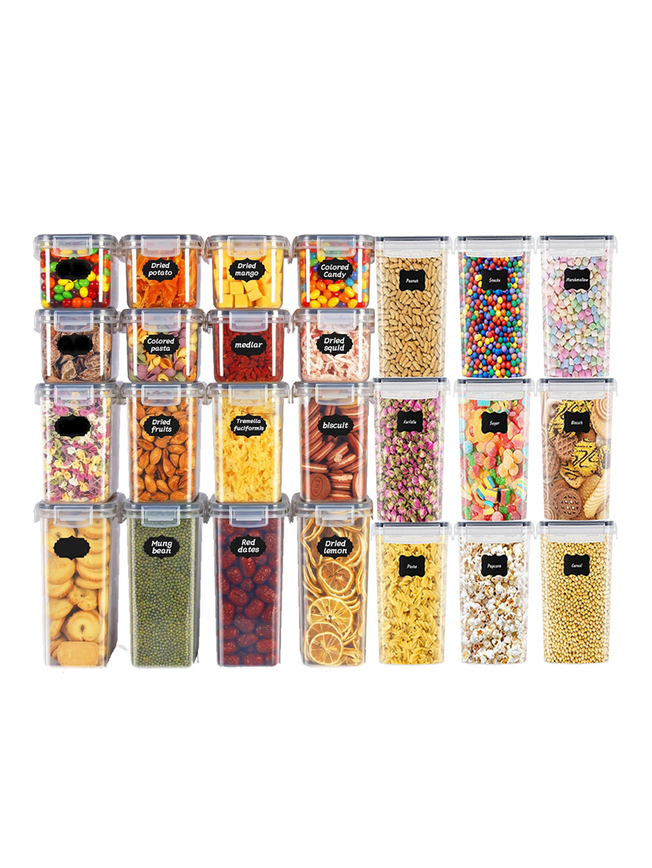 Food Storage Meals - 48 ชิ้น, ภาชนะเก็บอาหารแบบมีฝาปิด, ภาชนะพลาสติกสำหรับห้องครัว, กระปุกเก็บของแห้งสำหรับแลคโตส, ธัญพืช,